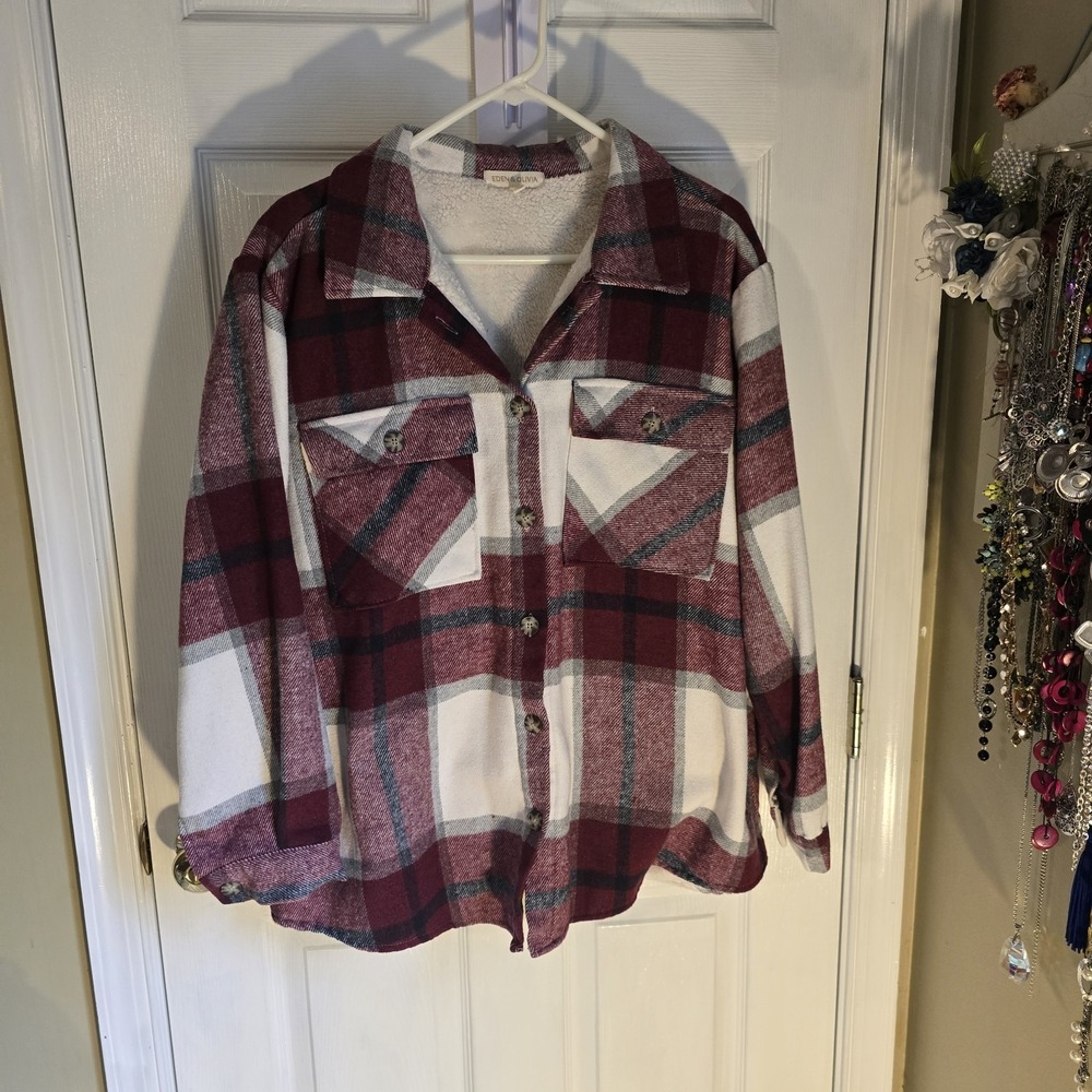 Eden & Olivia Plaid Button Down‎ Flannel Shacket Fleece Lined Size 2X